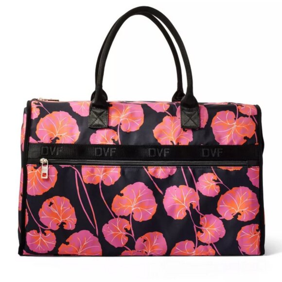 Diane von Furstenberg Geranium Leaf Pink/Black Weekender Extra Large Bag NWT - Picture 1 of 9